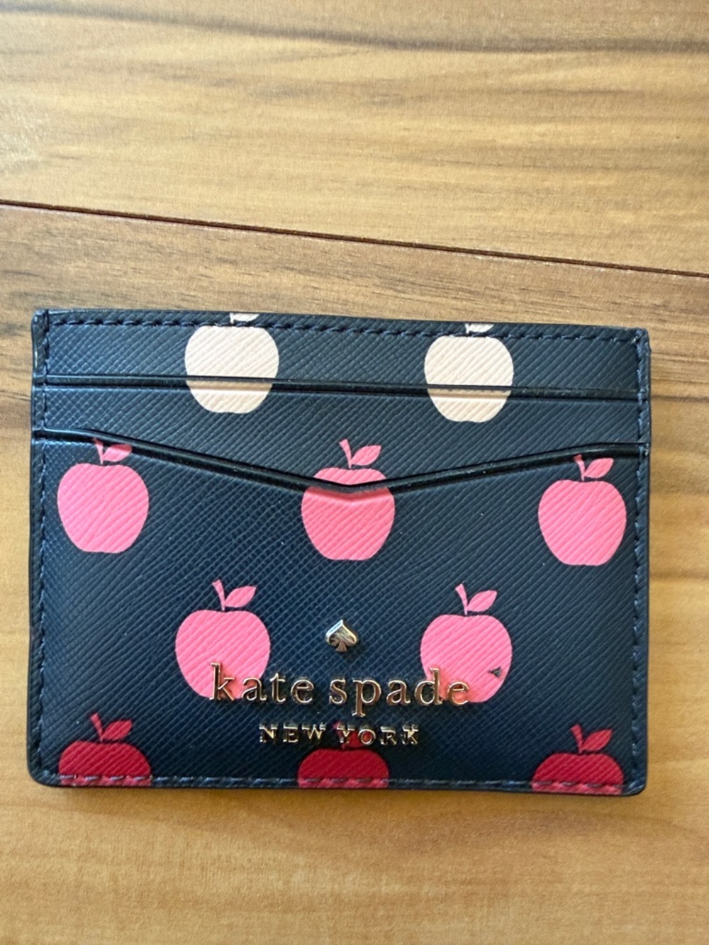 kate spade navy blue Cardholder with Pink and Cream Apple Print